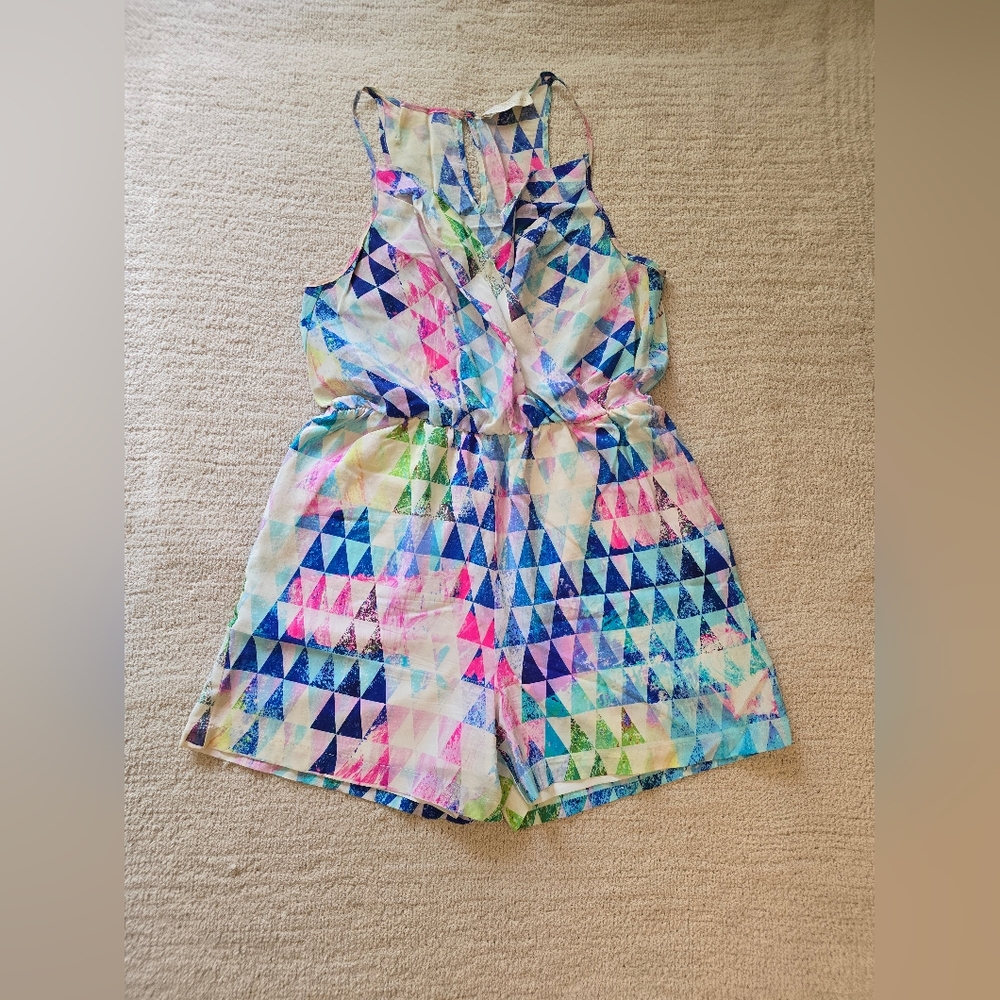Amanda Uprichard for REVOLVE Geometric Pattern 100% Silk Romper - Size Large - Picture 9 of 16